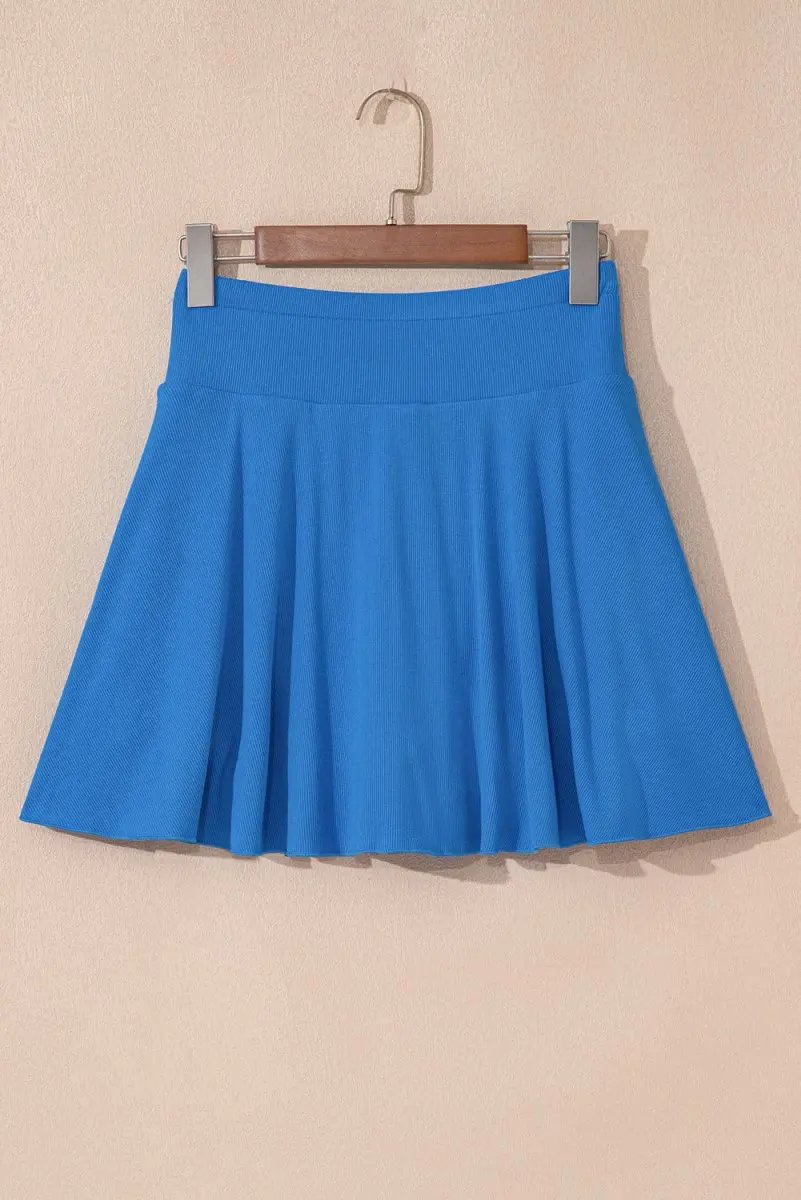 Blue A-line Draped High Waist Phone Pocket Lined Skort - Love Salve